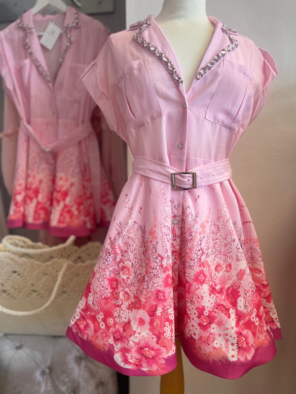 Pink floral mini dress
