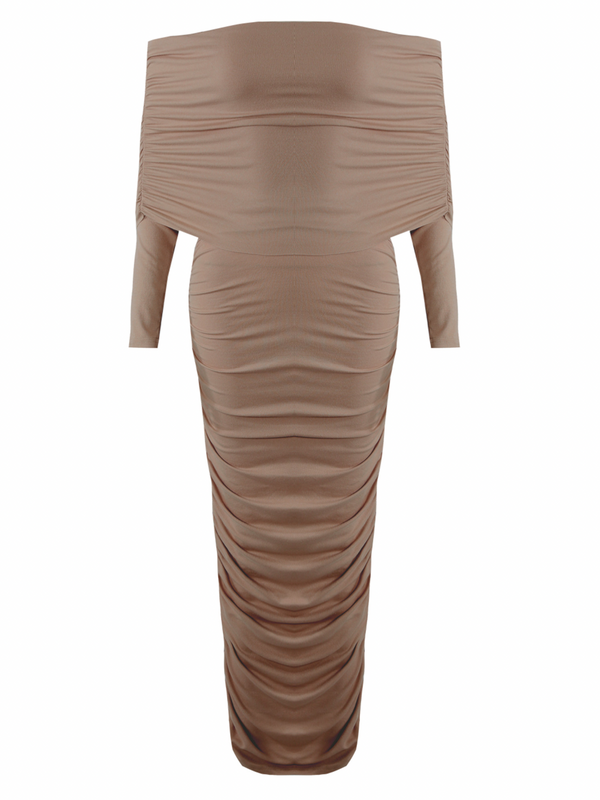 Off the shoulder ruched maxi dress