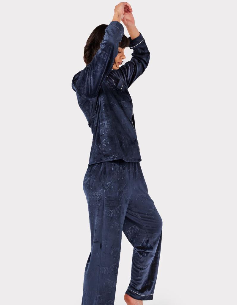 Chelsea Peers Velour Navy Zebra Print Long Pyjama Set
