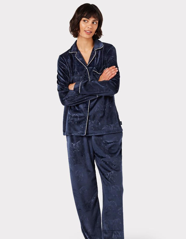 Chelsea Peers Velour Navy Zebra Print Long Pyjama Set