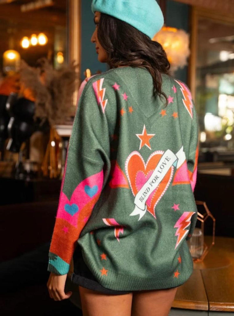 Blind For Love Jumper- Pink/Khaki