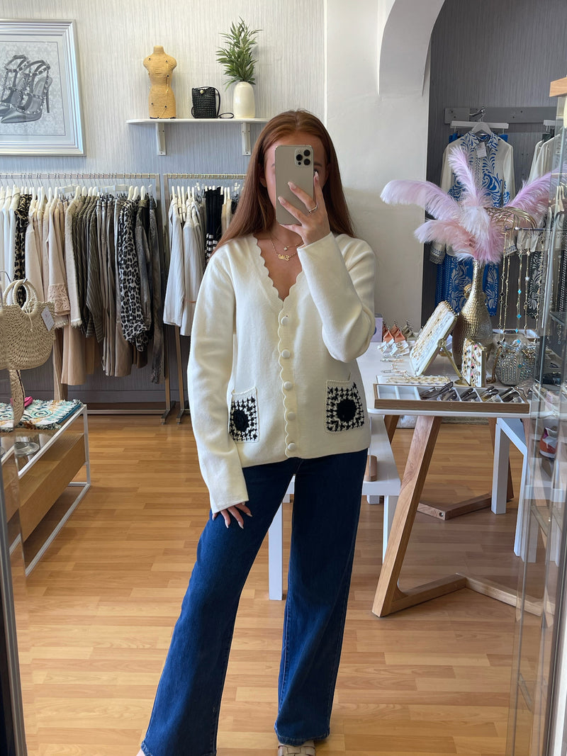 Cream Crochet Pocket knit