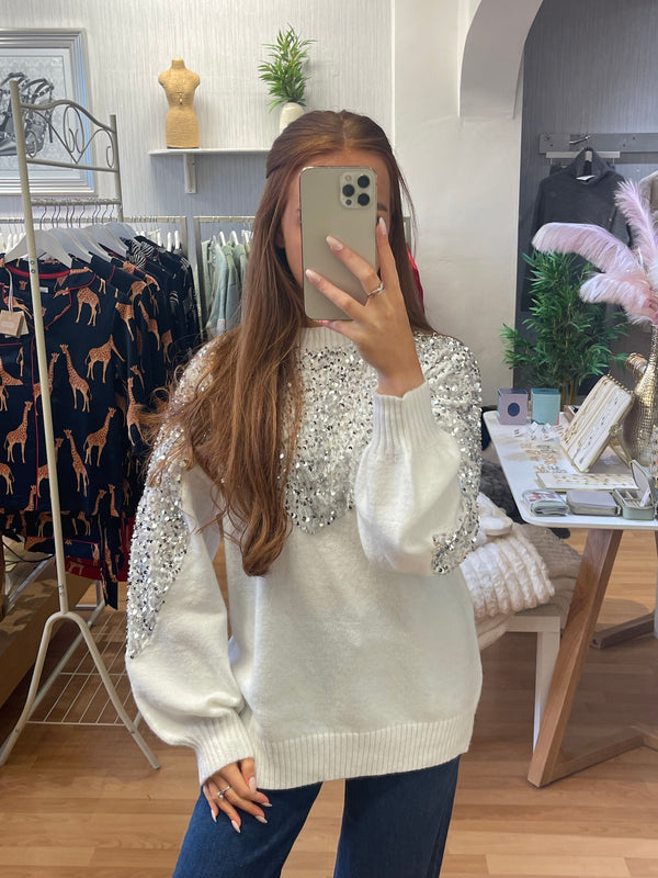 Sequin Knit - White/Silver