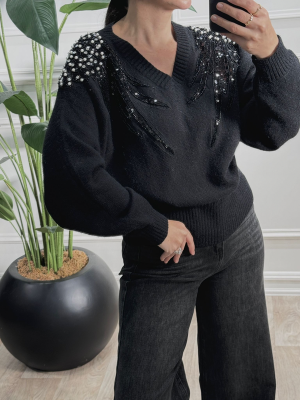 V-neck sparkle Jumper - Black