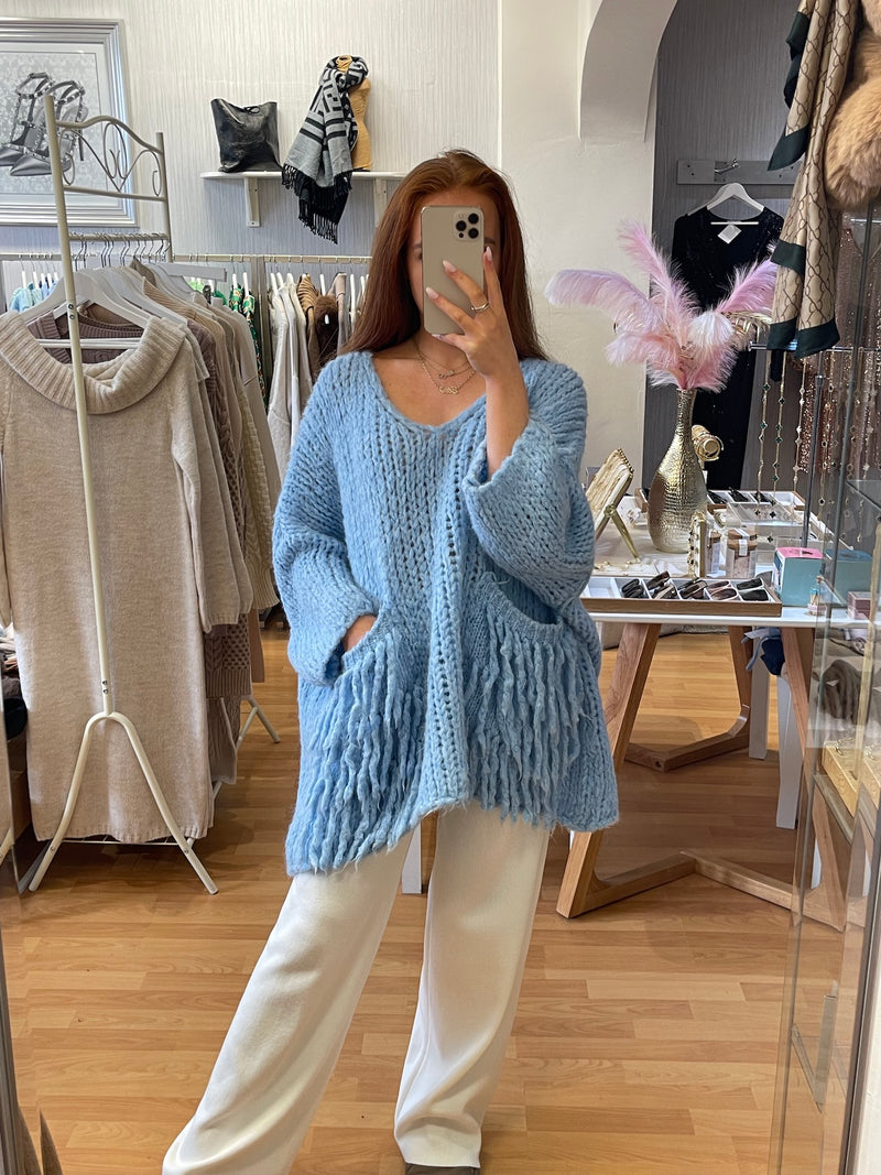 Slouch fringe knit jumper - Blue