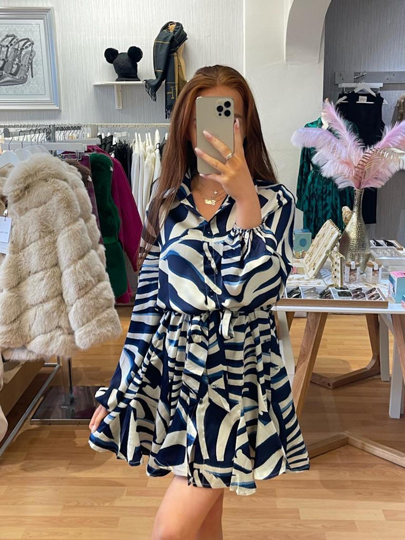 Belle belted mini dress - Navy Swirl