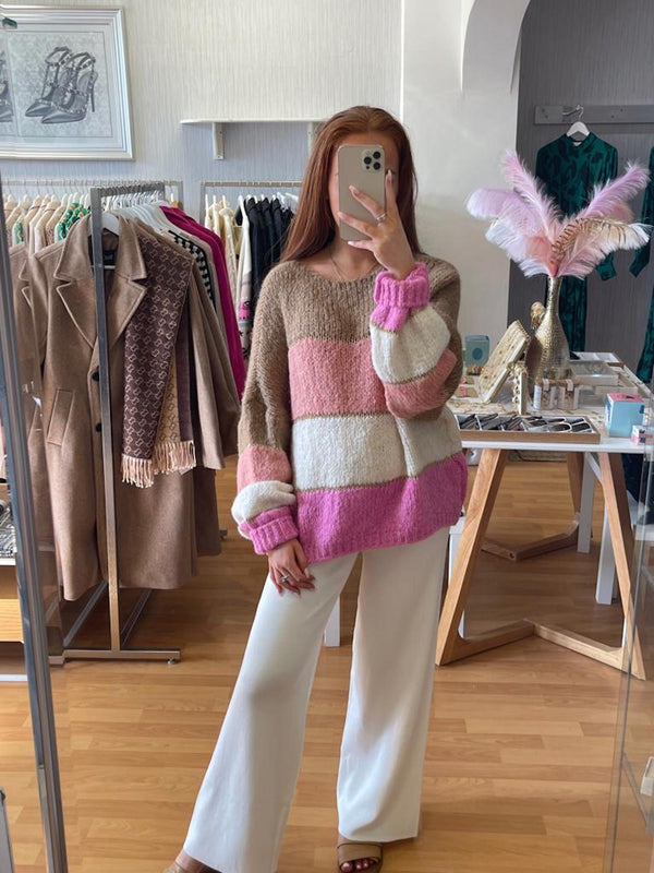 Bright Slouch Knit Jumper- Pink