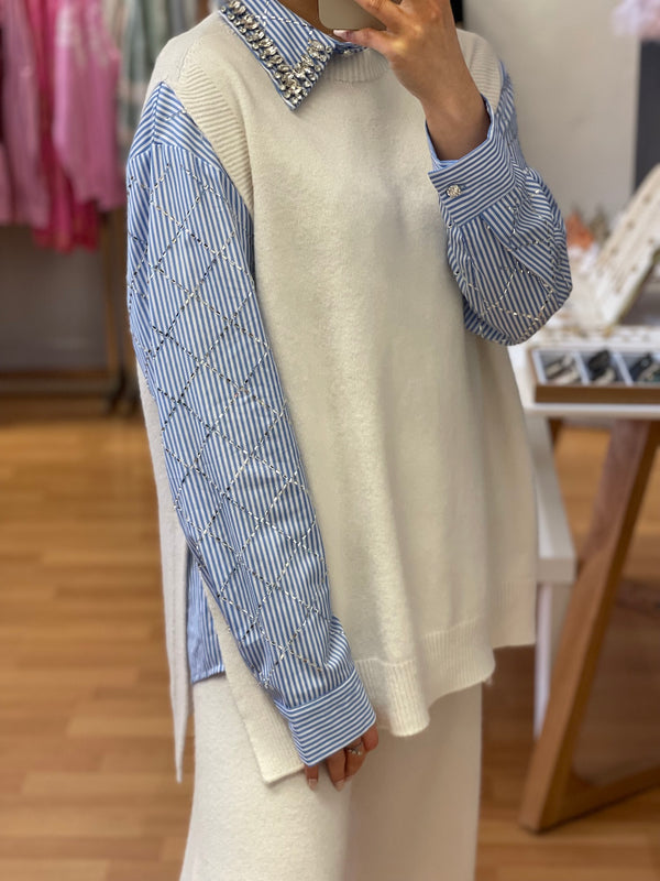 Erika long knit vest-cream