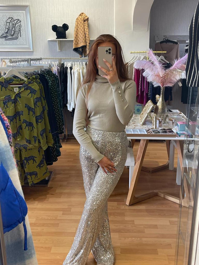 Sequin wide-leg trousers - Champagne