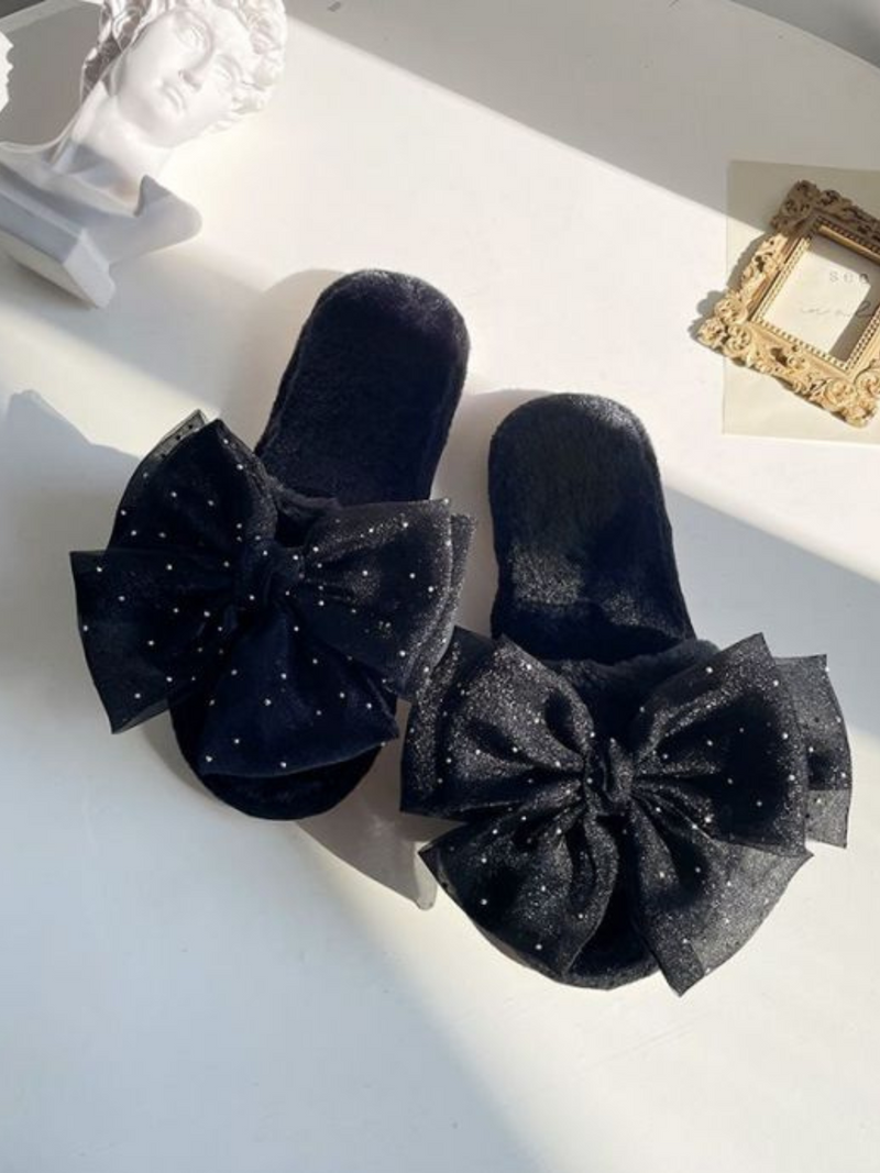 Black Sparkle Bow slippers