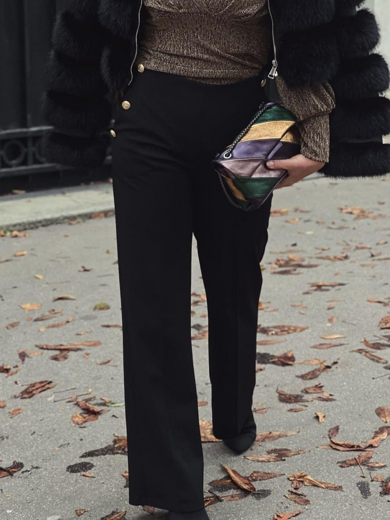 Black gold button trousers