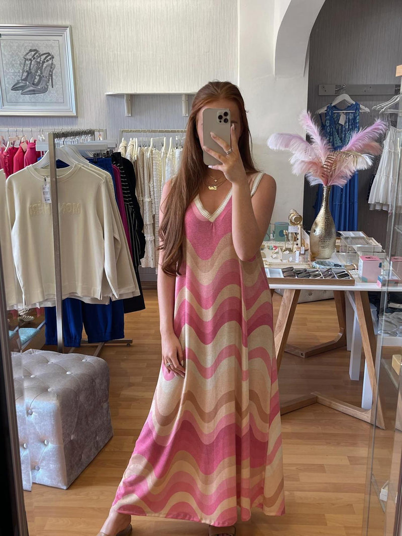 Pink Swirl Print Maxi Dress