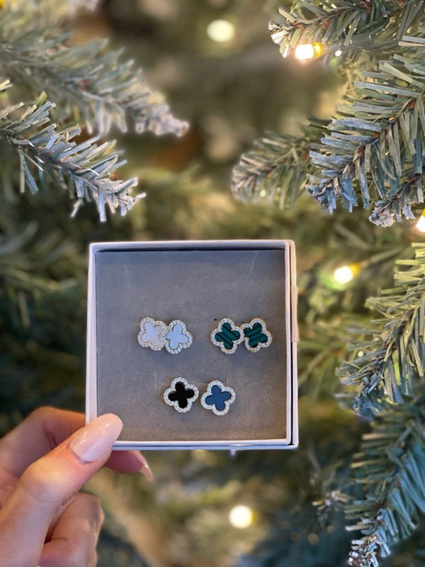 Diamanté edge clover earrings