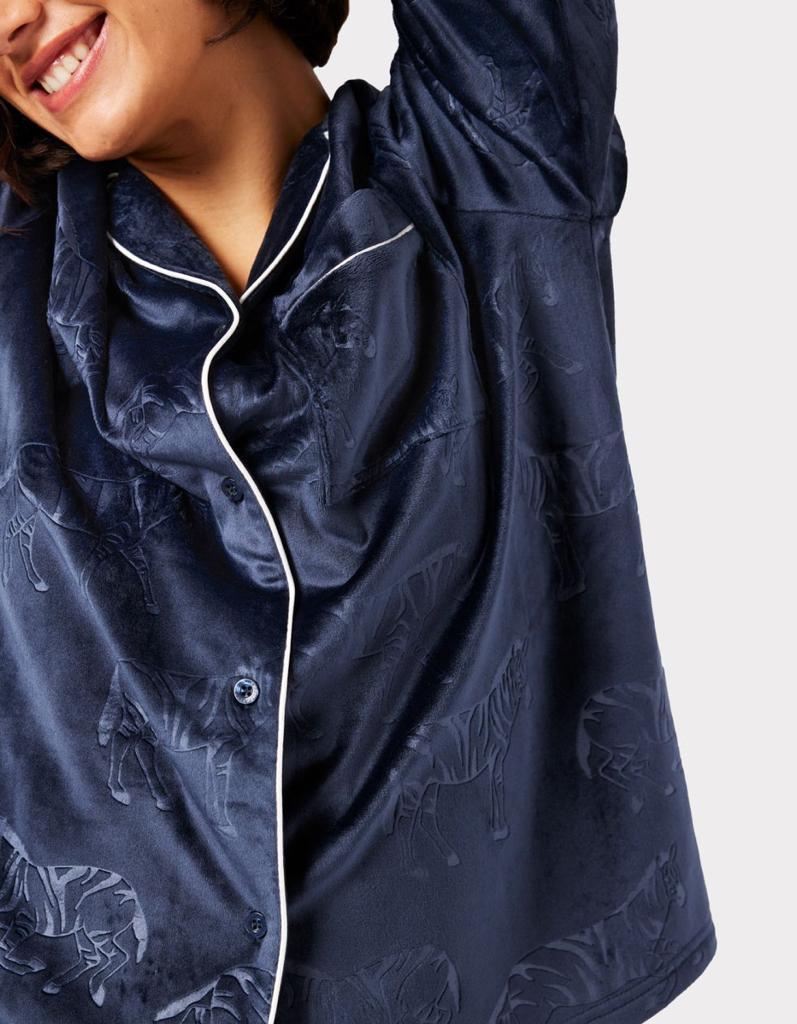 Chelsea Peers Velour Navy Zebra Print Long Pyjama Set