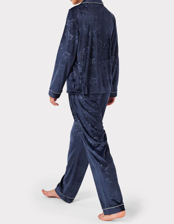 Chelsea Peers Velour Navy Zebra Print Long Pyjama Set