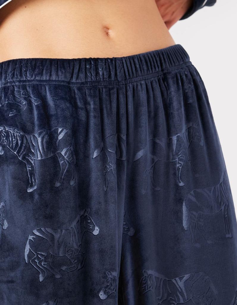 Chelsea Peers Velour Navy Zebra Print Long Pyjama Set