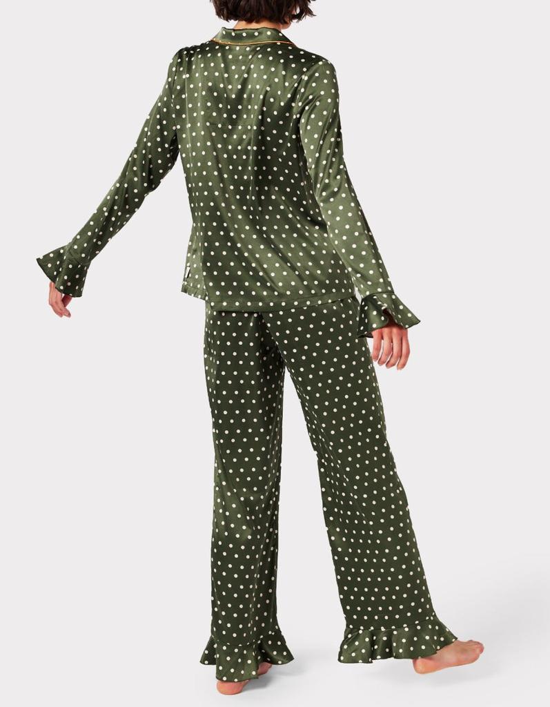 Chelsea Peers Satin Green Polka-Dot Print Long Pyjama Set