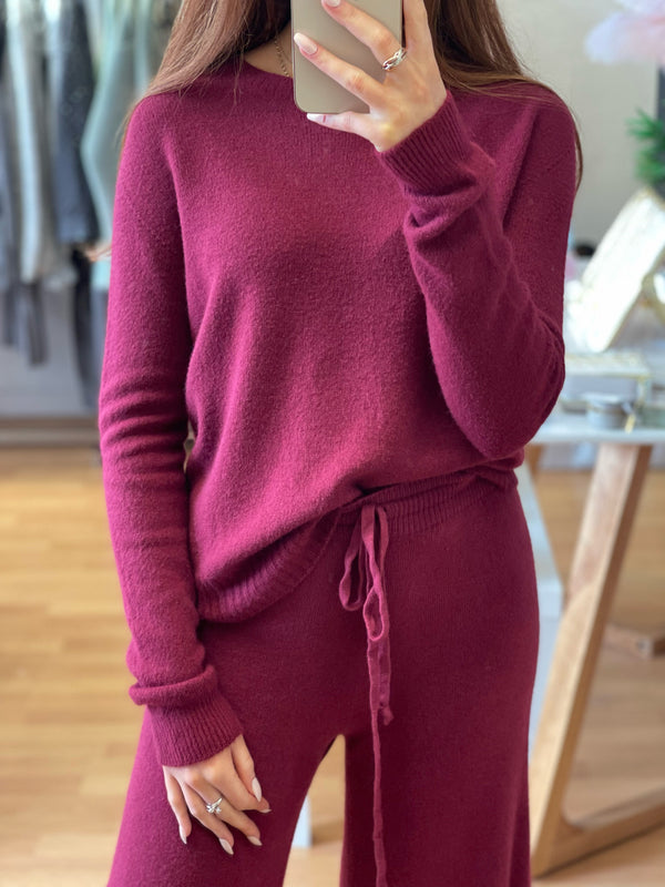 Italian Round neck knit- Berry