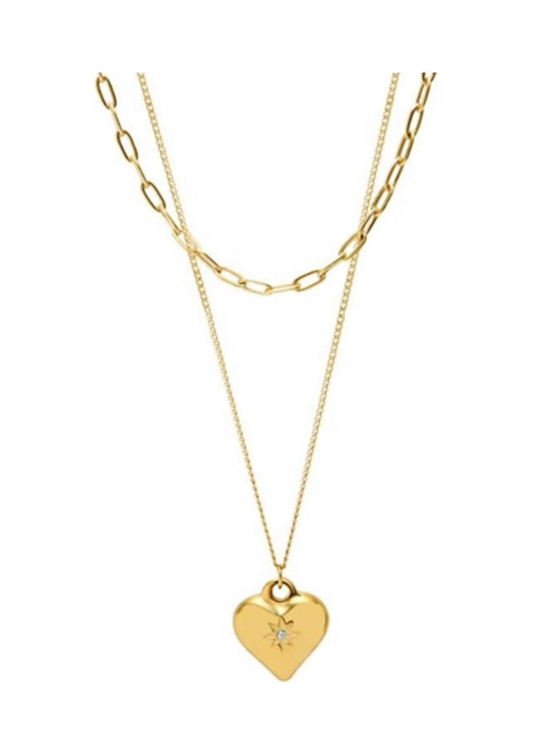 Double chain heart pendant necklace