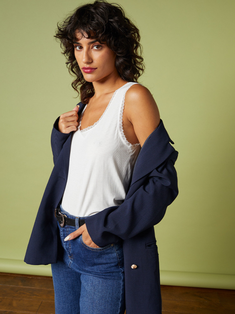 Grace & Mila Vest top in Ecru