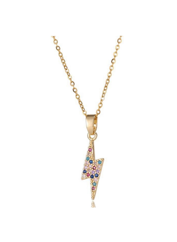 18k gold plated cubic zirconia bolt pendant necklace