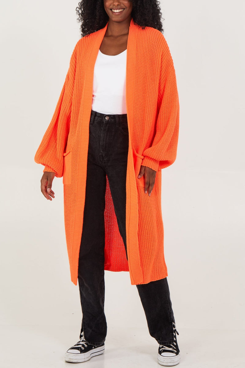 Edge to edge long knitted cardi orange